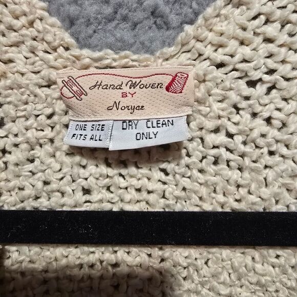 Handwoven Womens Cardigan Poncho Kimono OS Beige Fringe Coastal Boho Lagenlook - Picture 9 of 10